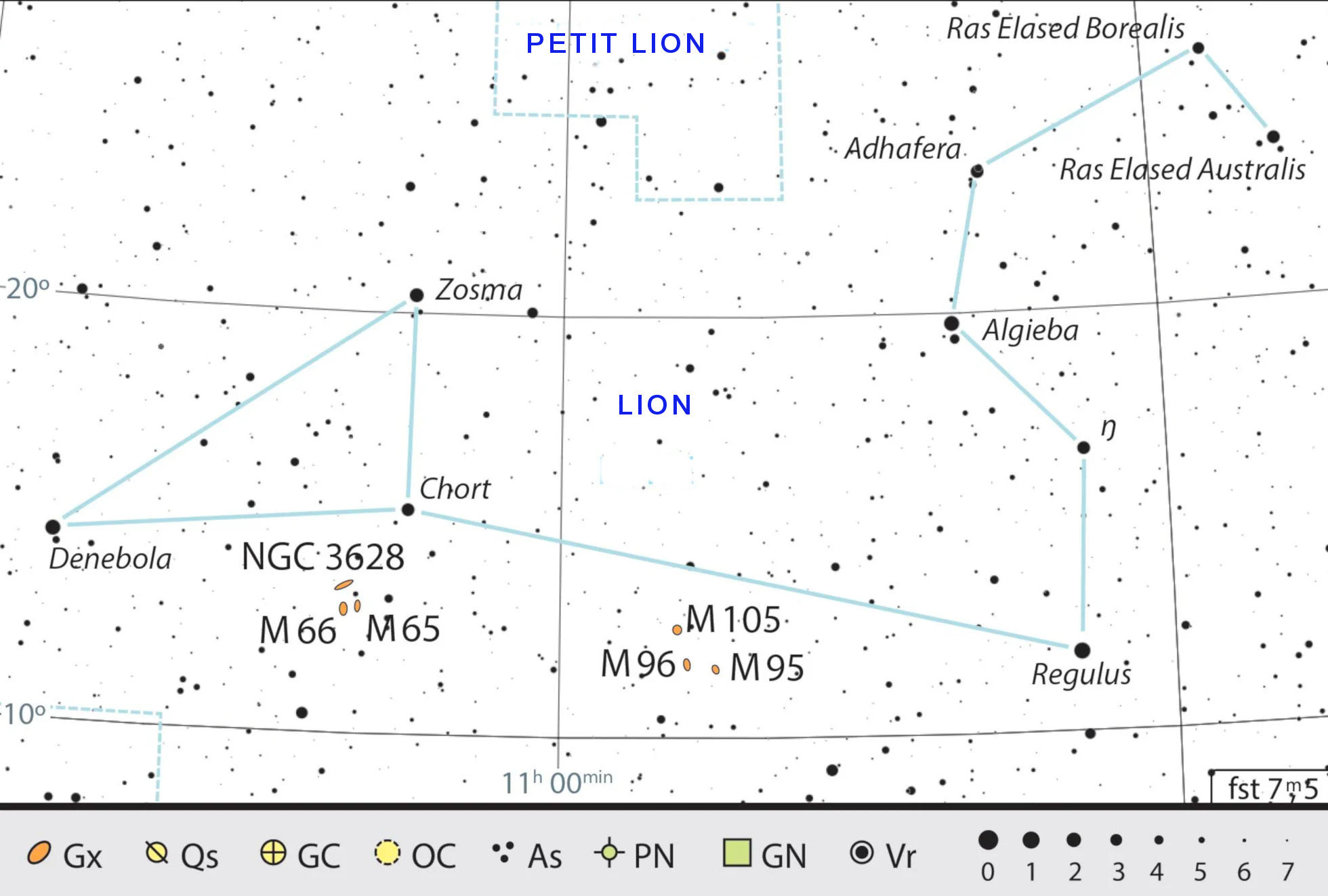 Carte générale de la constellation du Lion, avec les conseils d’observation. J. Scholten